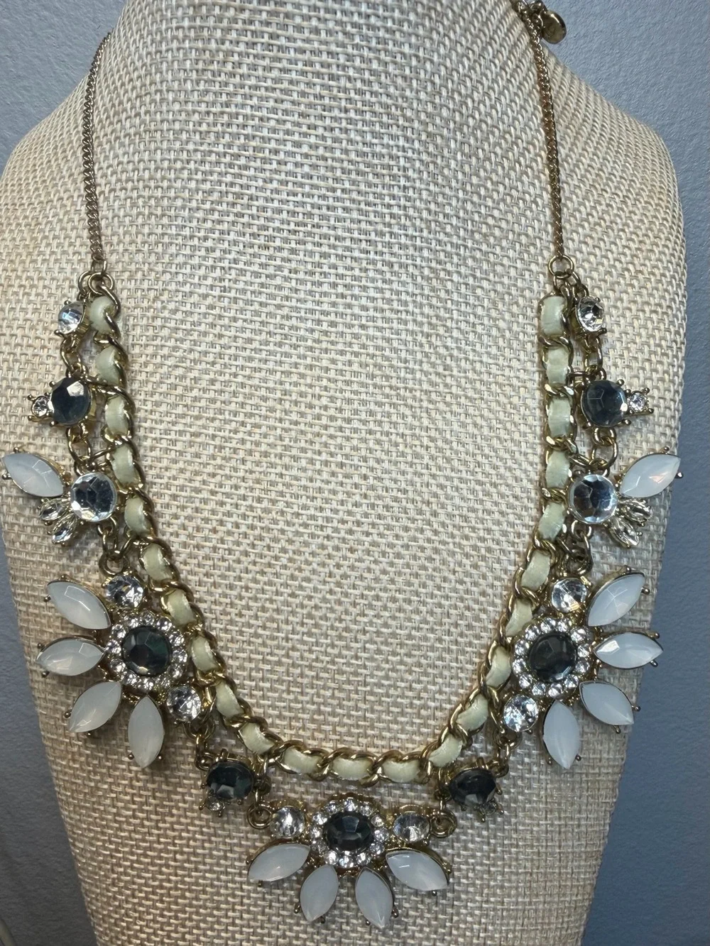 Gold-Tone White & Gray Crystal Statement Necklace